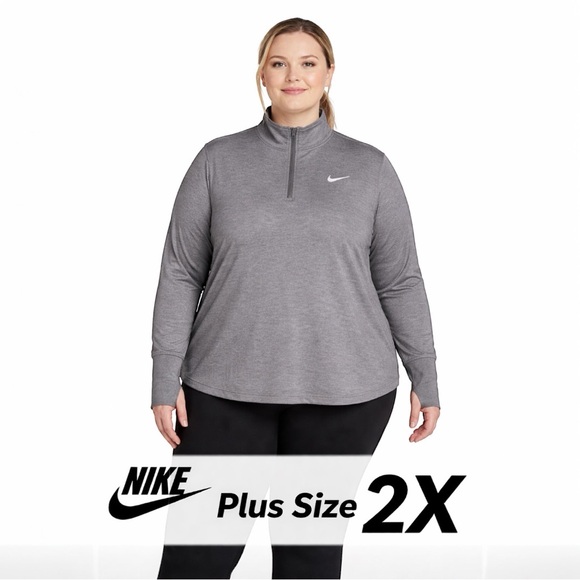 Nike Dri-Fit Plus Size 2X Quarter-Zip Pullover | Thumbholes | Gray Active Top - Picture 3 of 14